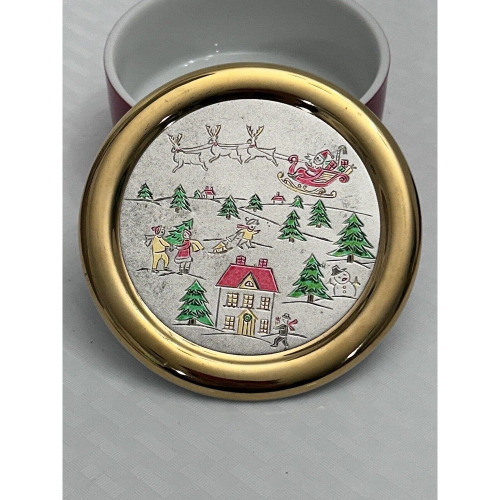 JAMESTOWN CHINA CHRISTMAS CHOKIN SANTA CLAUS TRINKET DISH 24K GOLD TRIMMED LID